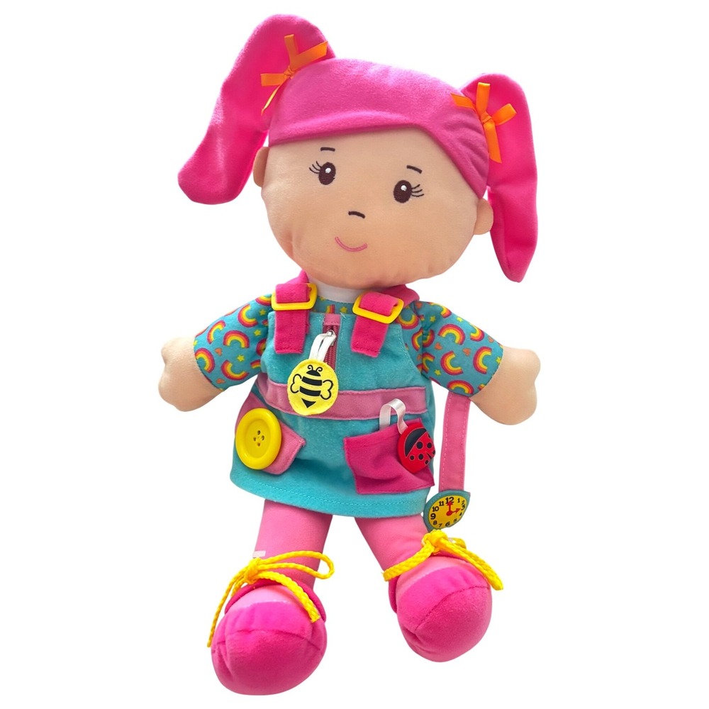 12.5" Activity Doll Plush Pink PigtailBusy Board Learning Toy Zipper Button Lace